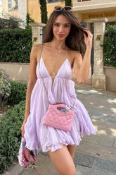 Sexy V-neck Lace-up Backless Spaghetti Strap A-line Mini Dress
