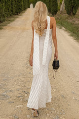 Chic Polka Dot Strapless Tie Waist Slim Maxi Dress