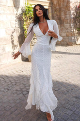 Ruffled Bell Sleeve High Waist Floral Chiffon Maxi Dress