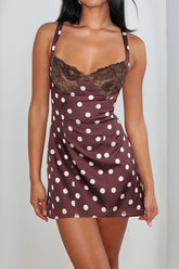 Sexy Polka Dot Spaghetti Strap V-Neck Ruffle A-Line Lace Mini Dress