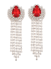 Green Teardrop Rhinestones Tassel Long Earrings