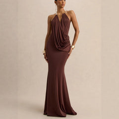 Ruffle Cowl Neck Bodycon Maxi Dress