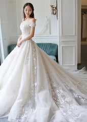 Gorgeous Off the Shoulder Lace Wedding Dresses Tulle Vintage Bridal Gown