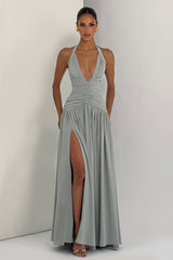 Elegant Halter Neck Slit Backless Maxi Dress