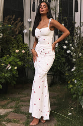 Chic Print Cami Ruched Slit Maxi Dress
