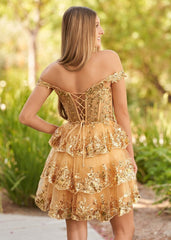 Gold - A-Line Sweetheart Tiered Short Homecoming & Cocktail Dresses