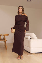 Cool Daze Long Sleeve Knit Maxi Dress Chocolate