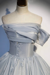 Gray Satin Long Ball Gown Quinceanera Dresses