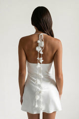 Halter Satin Sheath Floral Graduation Dress