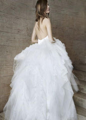 Elegant Halter Straps Sexy Backless A-Line White Wedding Dress with Puffy Tulle Skirt