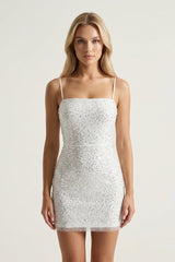 Ivory Sequin Sheath Mini Graduation Dress