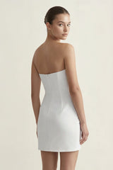 Ivory Strapless Satin Sheath Ruched Graduation Dress