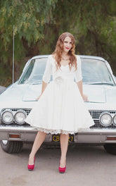 Knee Length Wedding Dress With 3/4 Sleeves