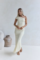 Kiss The Moon One Shoulder Mesh Maxi Dress Lemon
