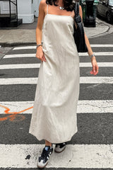 Khaki Linen Cotton Cami Loose Office Maxi Dress