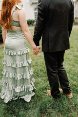 Knotted Sage Ruffles Mermaid Tiedred Maxi Dress