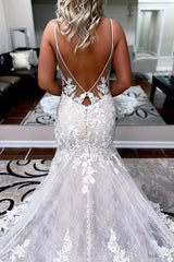 Ivory Lace Mermaid Backless Long Wedding Dress