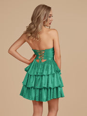 Green - A Line Sweetheart Satin Cut Out Ruffled Homecoming & Cocktail Dresses with Beads