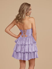 Lavender - A Line Sweetheart Satin Cut Out Ruffled Homecoming & Cocktail Dresses with Beads
