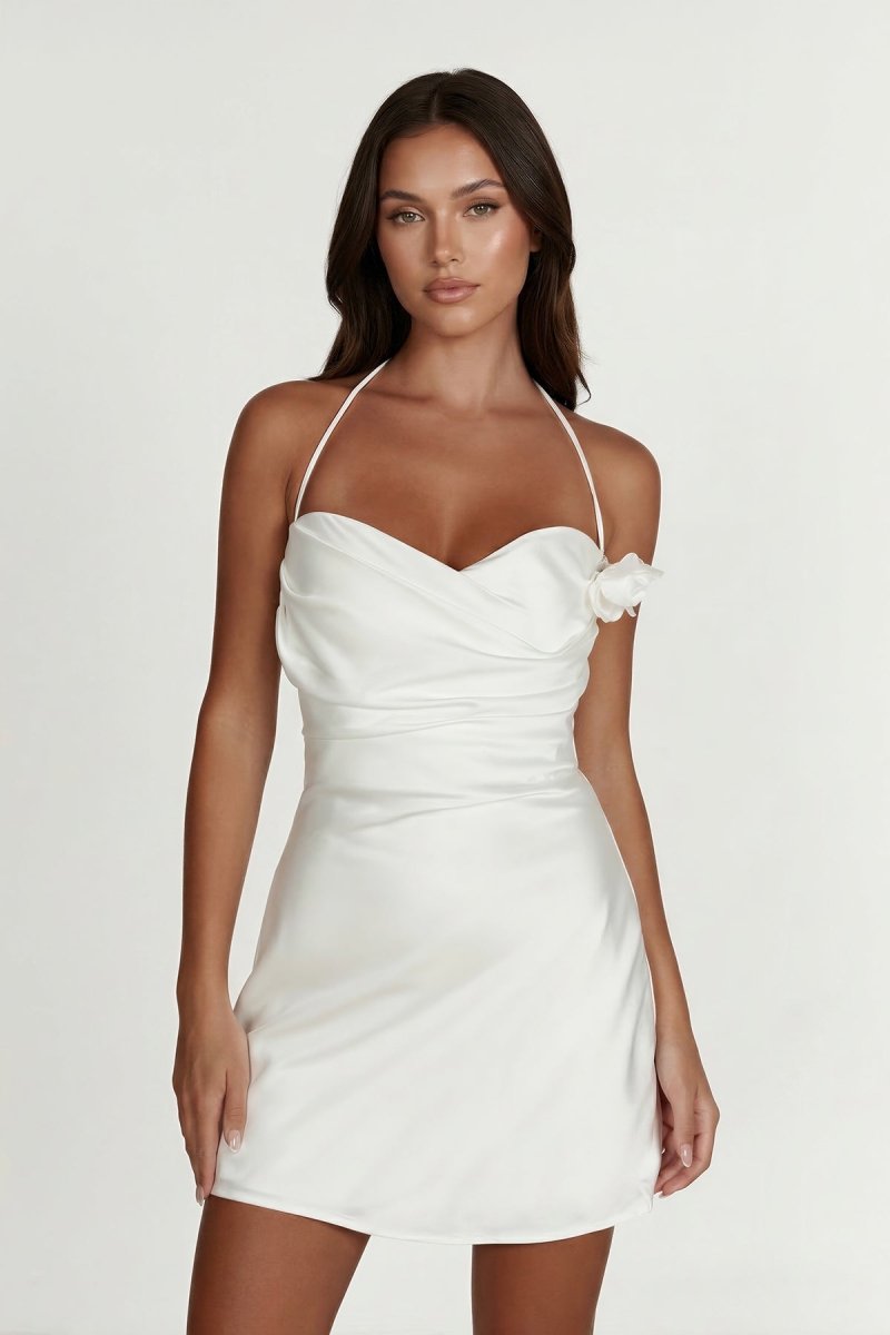 Halter Satin Sheath Floral Graduation Dress