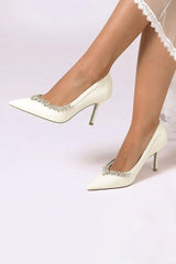 Ivory High Heels with Crystal-Embellished Metal Accent