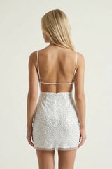 Ivory Sequin Sheath Mini Graduation Dress