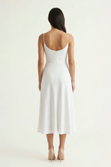 Ivory Spaghetti Strap A-Line Midi Dress
