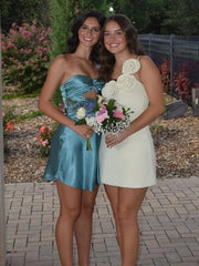 Ivory - One Shoulder A Line Short Homecoming Dresses With Flowers
